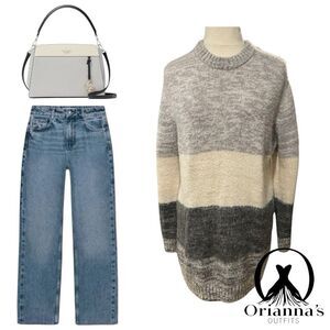 🔥4/$25 Universal Thread Color Block Sweater Gray Cream Size Small